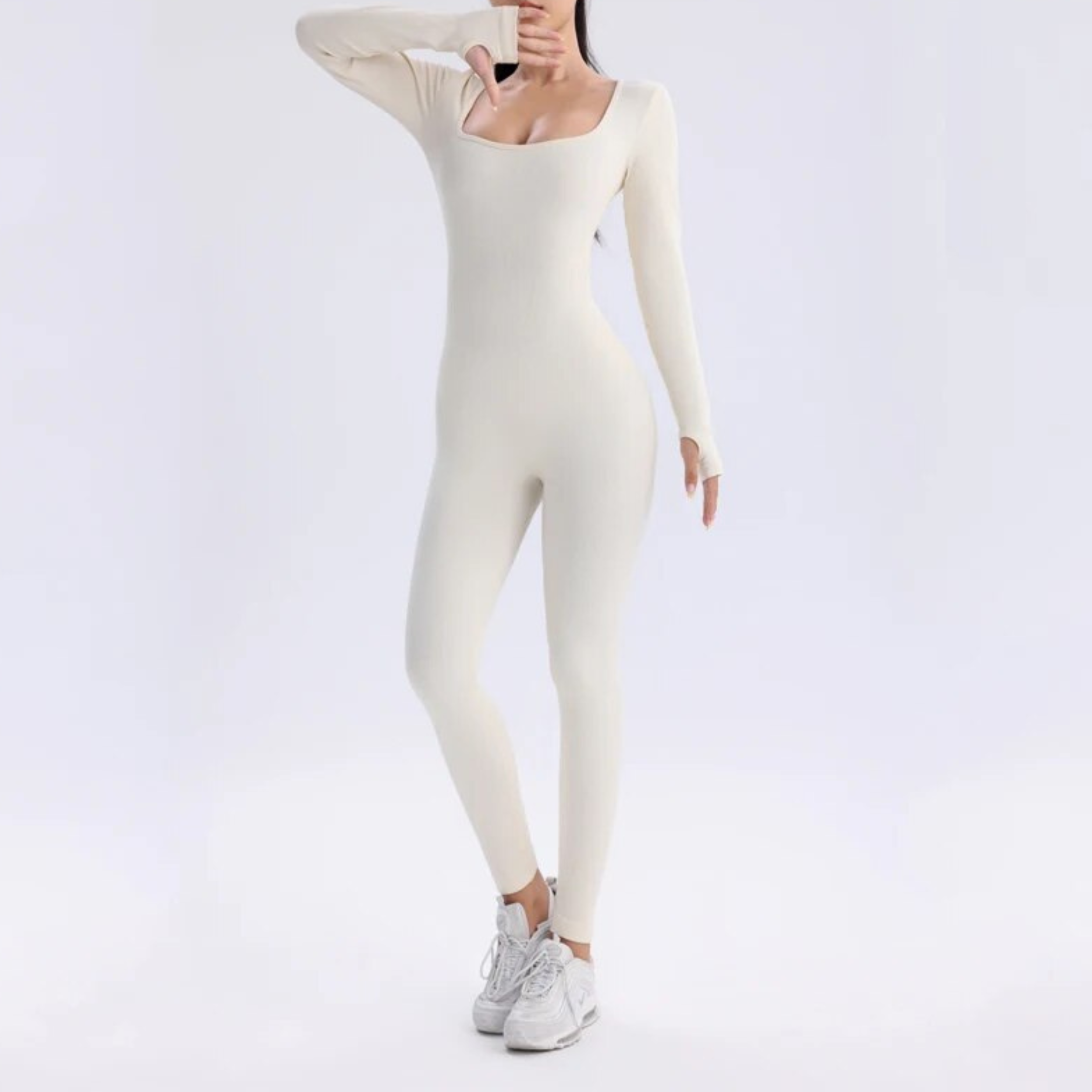 Unicolor Long-Sleeve Performance Jumpsuit