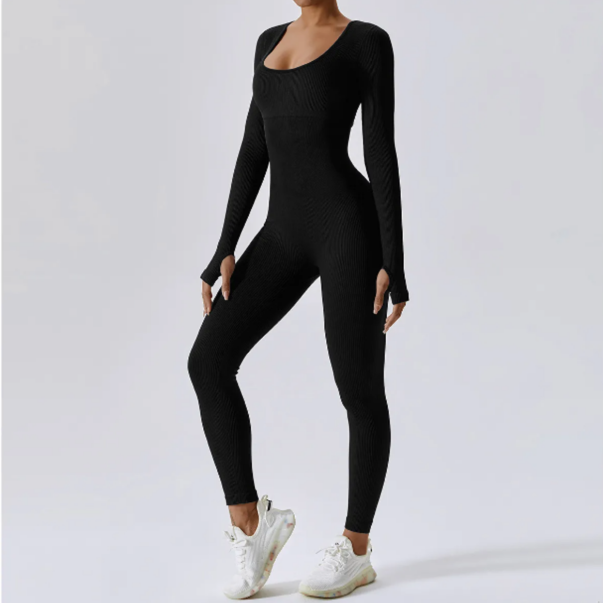 Unicolor Long-Sleeve Performance Jumpsuit