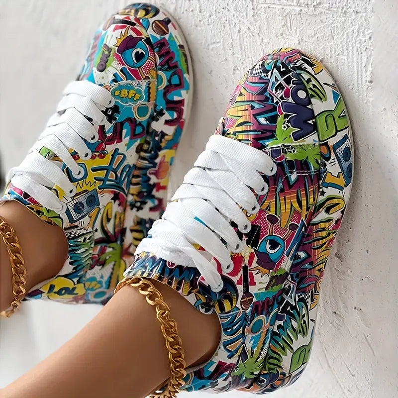 Damen Layered Sneakers mit Graffiti-Druck