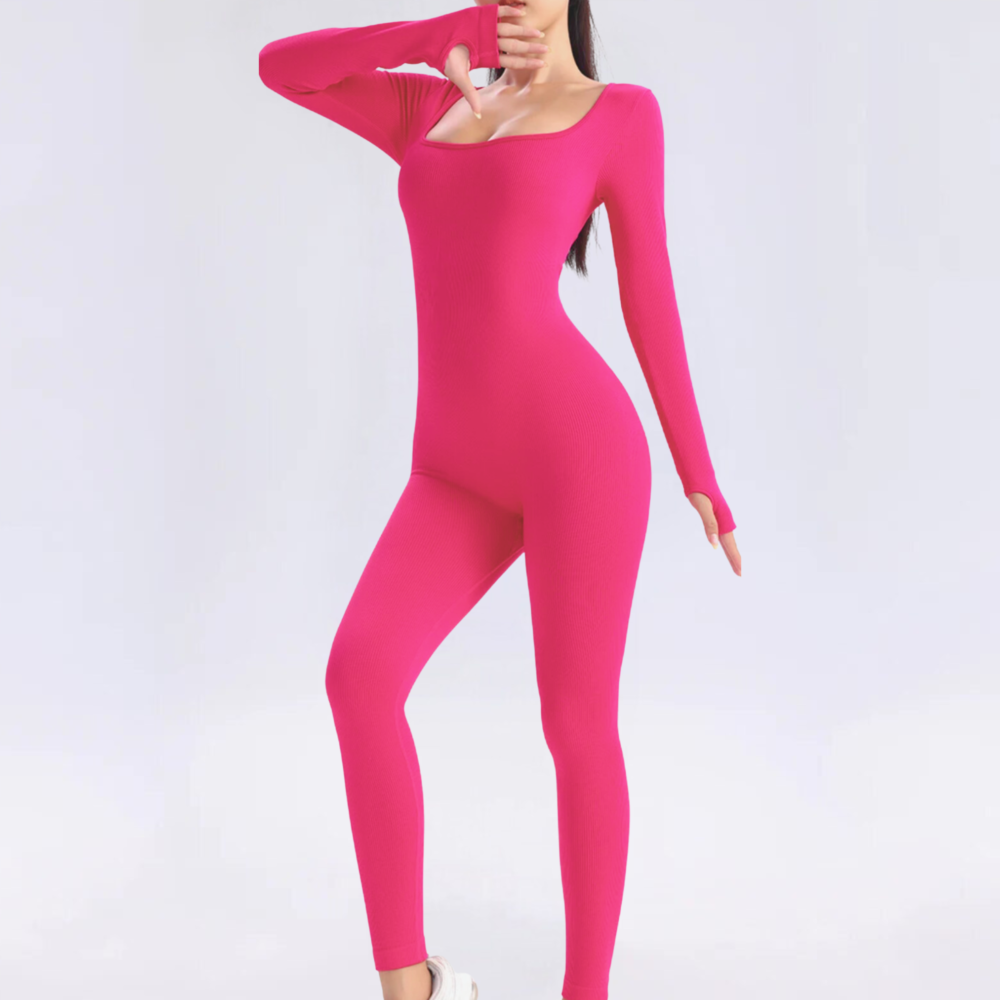 Unicolor Long-Sleeve Performance Jumpsuit