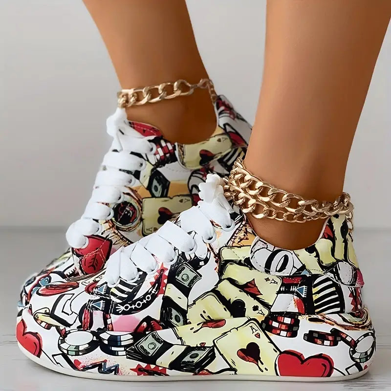 Damen Layered Sneakers mit Graffiti-Druck