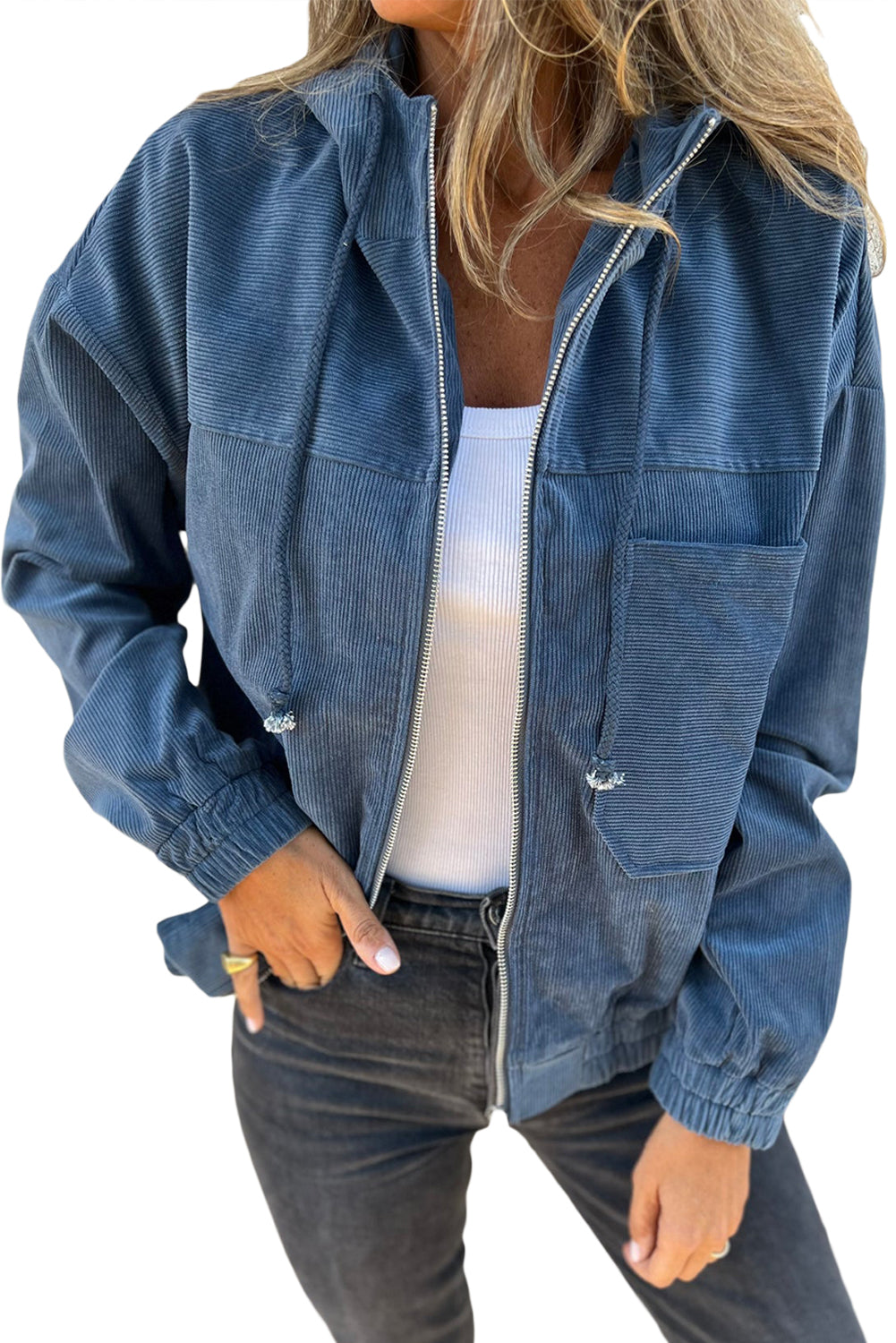 Hoodie in Teal mit verstellbarem Kordelzug