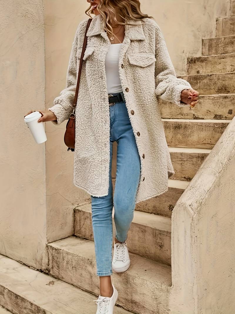 Einfarbiger Damen Teddy-Mantel