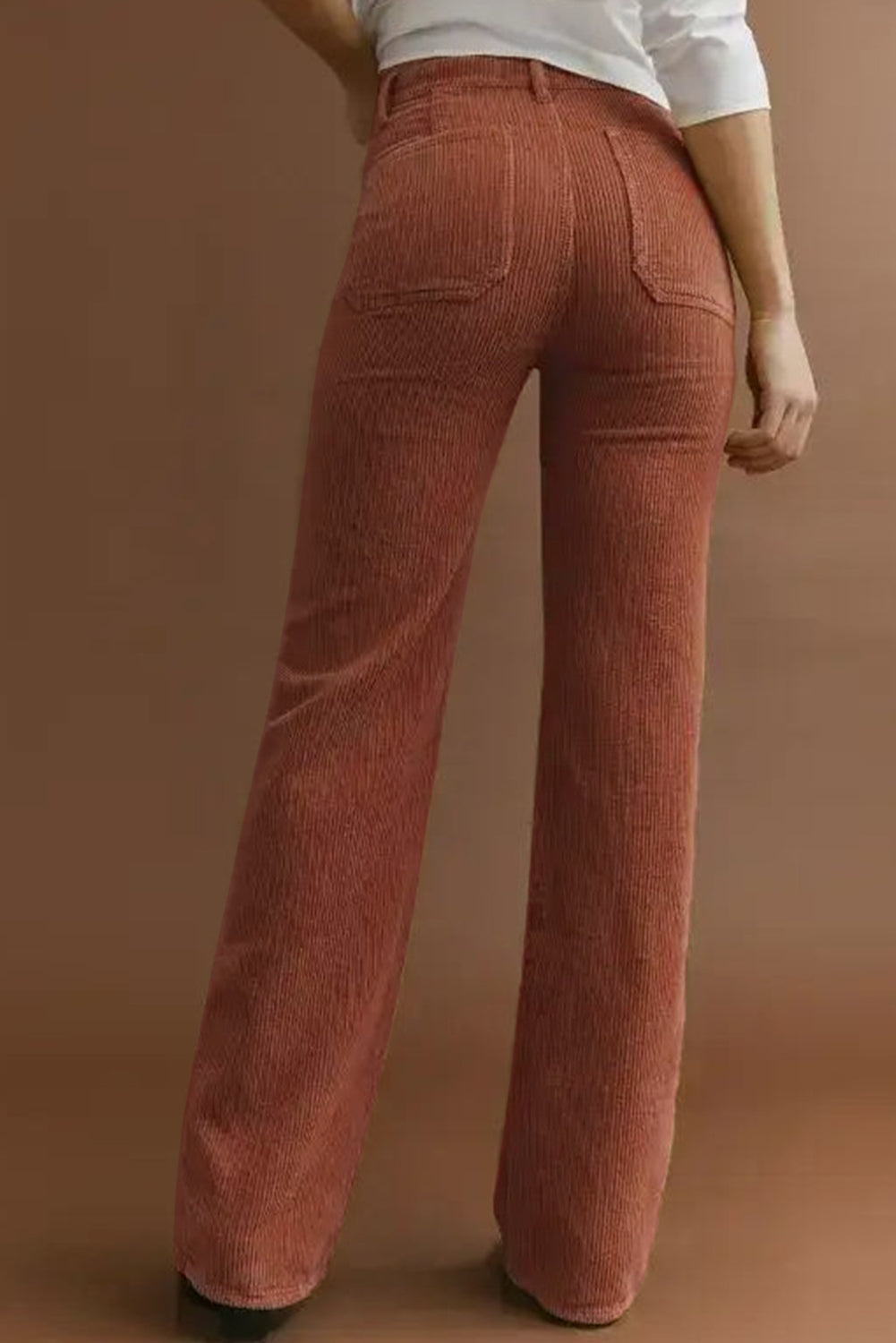Trendy High-Waist Corduroy Pants with Stylish Square Pockets