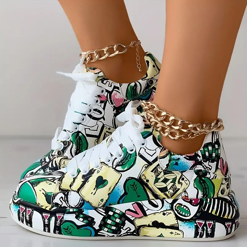 Damen Layered Sneakers mit Graffiti-Druck