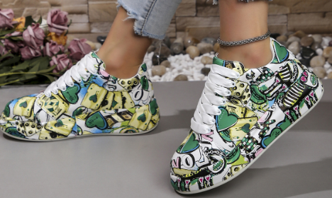 Damen Layered Sneakers mit Graffiti-Druck